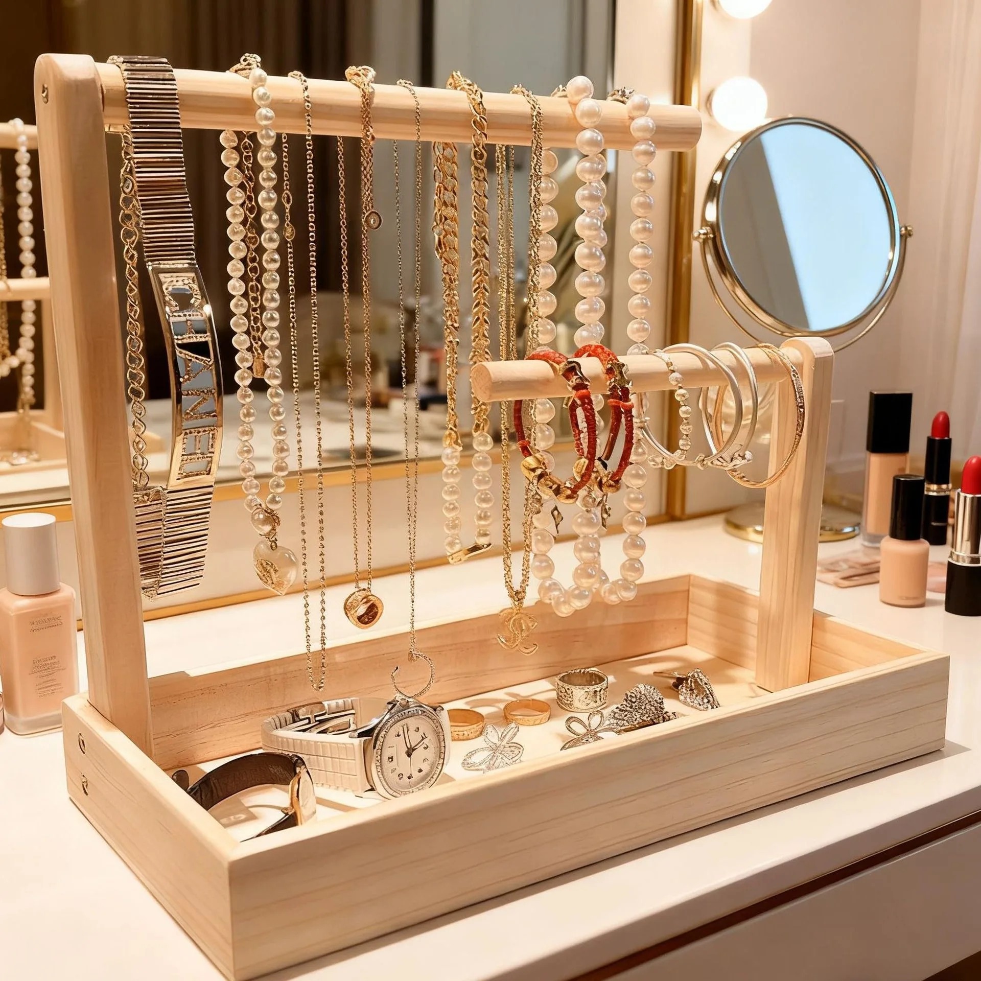 porte bijoux bois naturel brut - collierperle.com