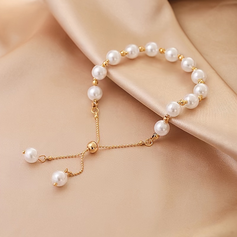 Bracelet perles blanches et or – Image 2