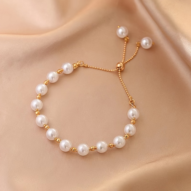 Bracelet perles blanches et or – Image 4