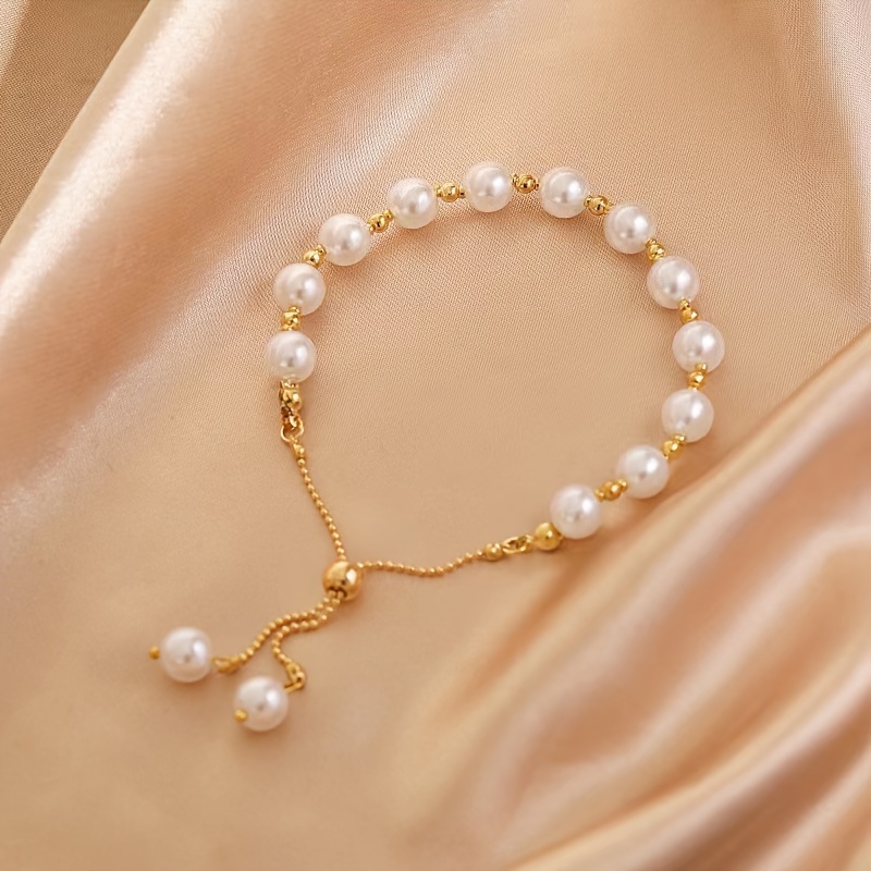 Bracelet perles blanches et or – Image 6