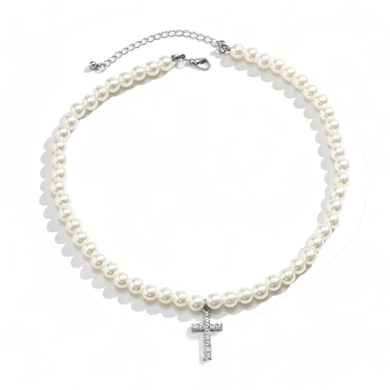 collier croix perle