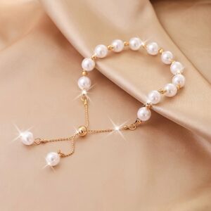 Bracelet perles blanches et or