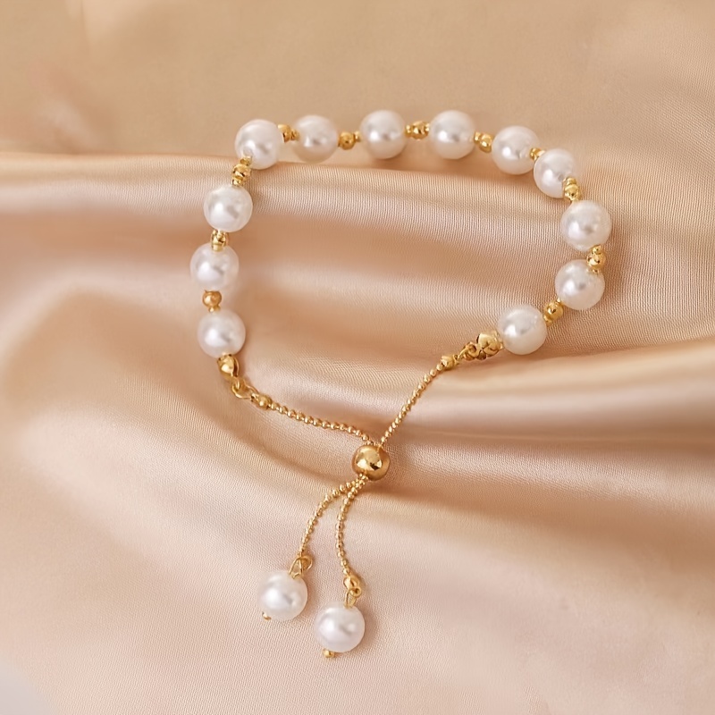 Bracelet perles blanches et or – Image 3