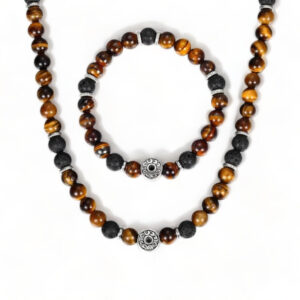 ensemble collier/bracelet perles lave